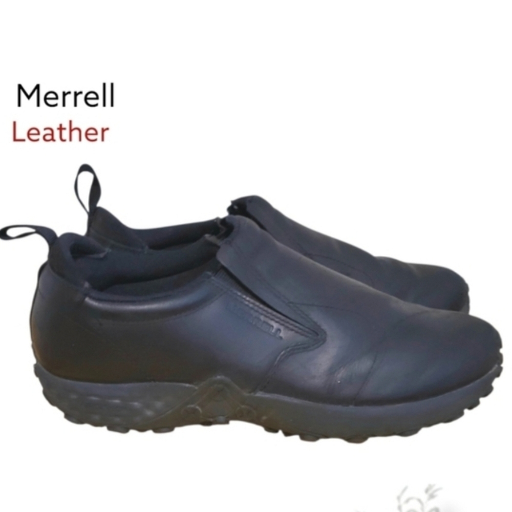 Merrell Leather Jungle Moc Slip On Loafer Casual Dress Walk Shoe Black Man 10.5 - Picture 3 of 10